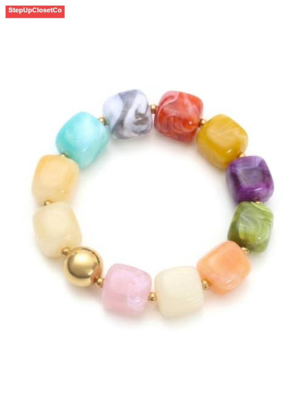 Chunky Square Beaded Stretch Bracelet Acrylic Resin Stackable Boho Jewelry